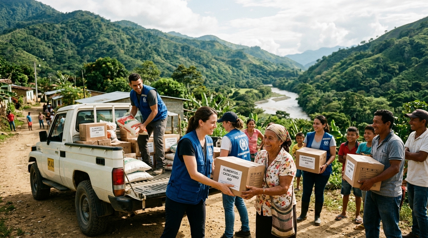 Voluntarios entregando ayuda humanitaria en las montañas del Catatumbo, Norte de Santander